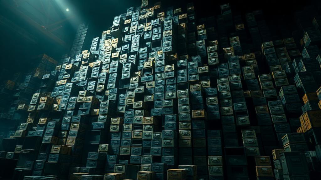 Massive towering mountain of thousands of opened CS2 weapon cases stacked high