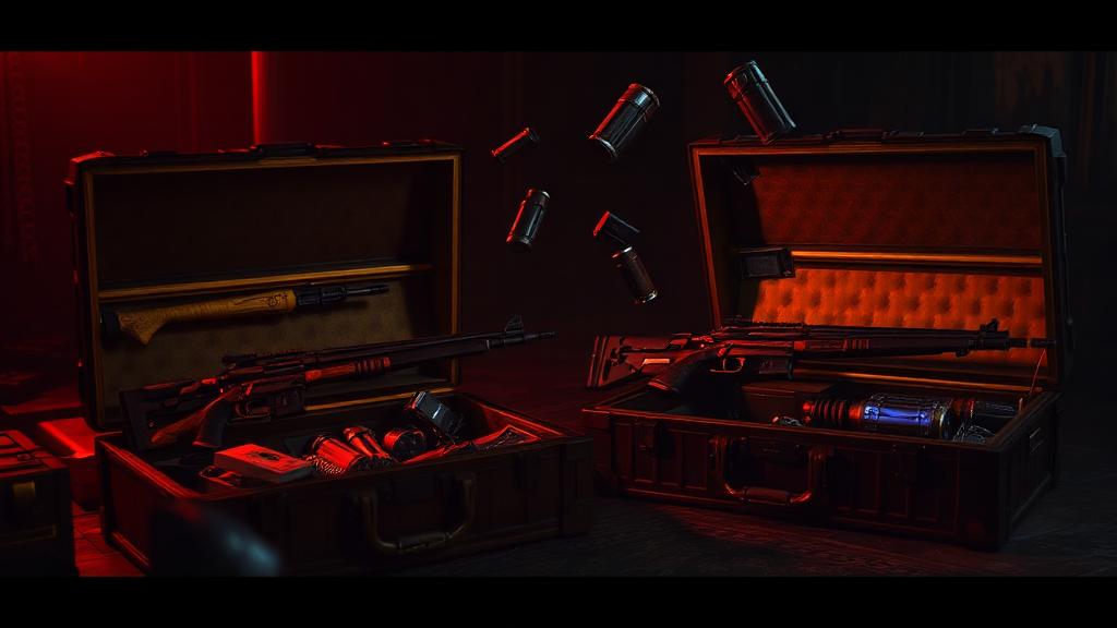 Rare CS2 weapon cases being opened revealing disappointing low-tier items in dramatic red lighting